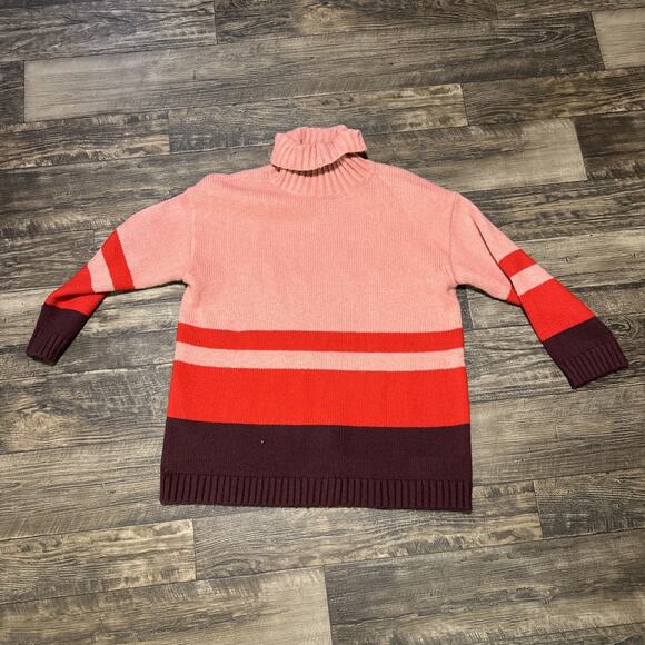 Ann Taylor Wool Blend Turtleneck Sweater Womens Colorblock Pink Red XXL - Picture 1 of 8